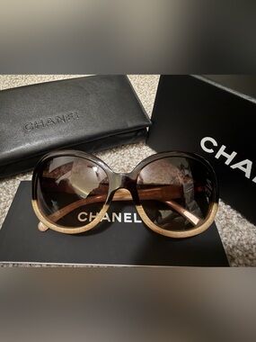 “Authentic” CHANEL Brown Gradient Round Oversized Sunglasses size130